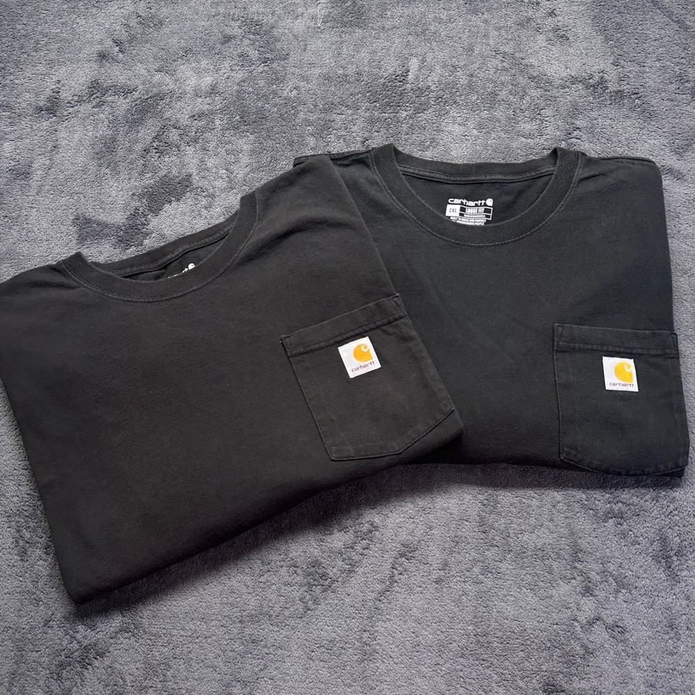 Lot of 2 Carhartt Pocket T-Shirt Mens 2XL Black Loose Fit Long Sleeve Cotton